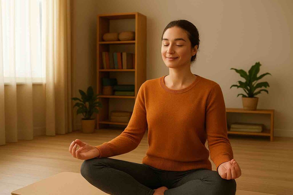 Mulher fazendo yoga com técnica contra TDAH e ansiedade